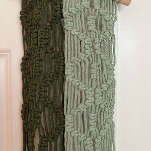 Two Green Macrame Wall Hangings